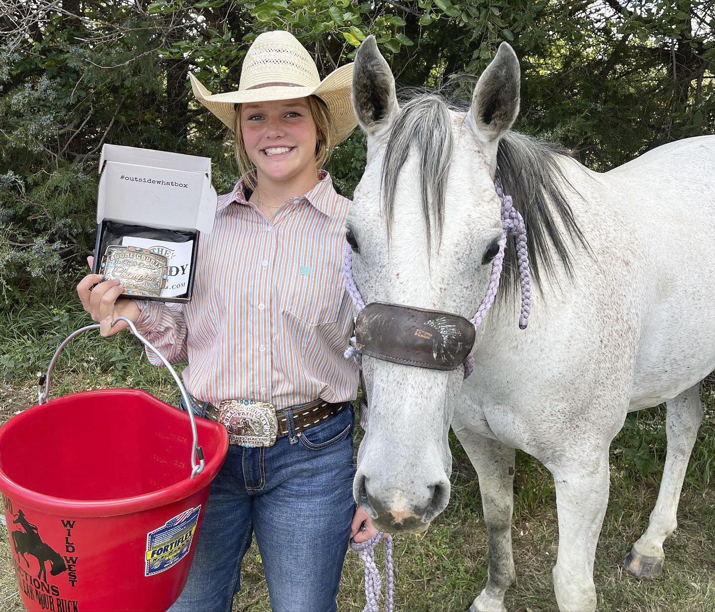 Emerson Thorberg with her prizes from Albion. Kendra Thorberg