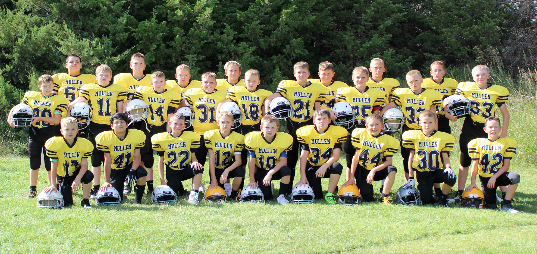 Mullen 3rd-6th grade youth football teams, back l-r: Hunter Gray, Hayden Deibler, Collin Donohoe, Caleb Deibler, Bronx Burney, Teal Peterson, Cooper Cash. Middle: Tuff Pettit, Jackson Newman, Duke Miller, Carson Hegland, Kyler Marsh, Cylas Dent, Gus Wingebach, Weston Ourada, Jedd Kraus. Front: Killian Kearns, Lorenzo Gonzalez, Luke Cox, Eli Barnes, Tripp Jewell, Zach Hicks, Grady Phipps, Ryden Ourada, Holt Morrison. Gerri Peterson