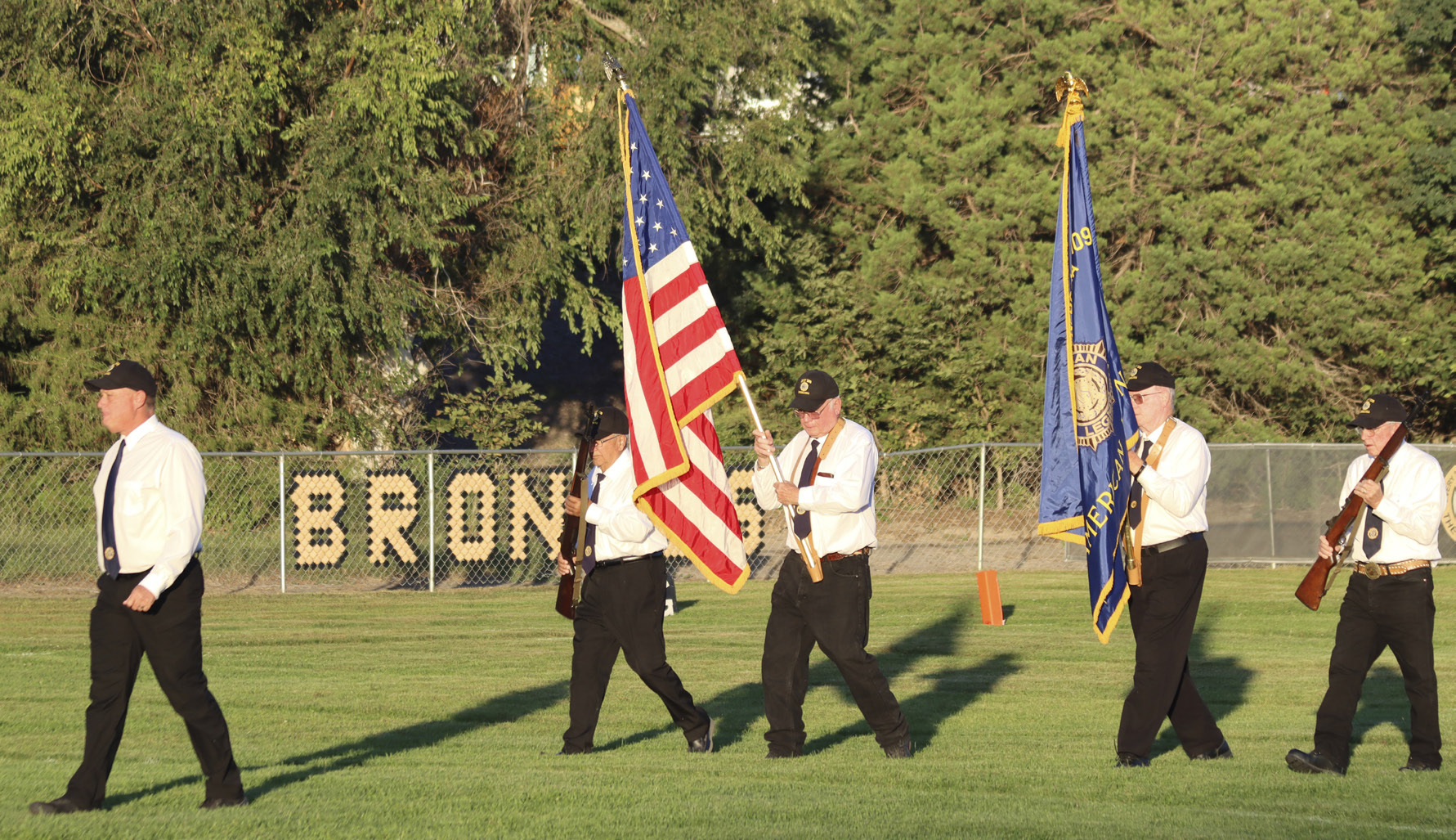 At the Mullen vs. Sutherland football game last Friday evening, Sept. 11, Mullen’s American Legion Post #109 color guard presented the colors for the national anthem, with a moment of silence remembering 9/11 as they marched off the field. Pictured l-r: Todd Peters, Don Younkin, John Simonson, Ted Bonesteel and Daryl Starr. More photos can be found on the Hooker County Tribune’s Facebook page. Gerri Peterson