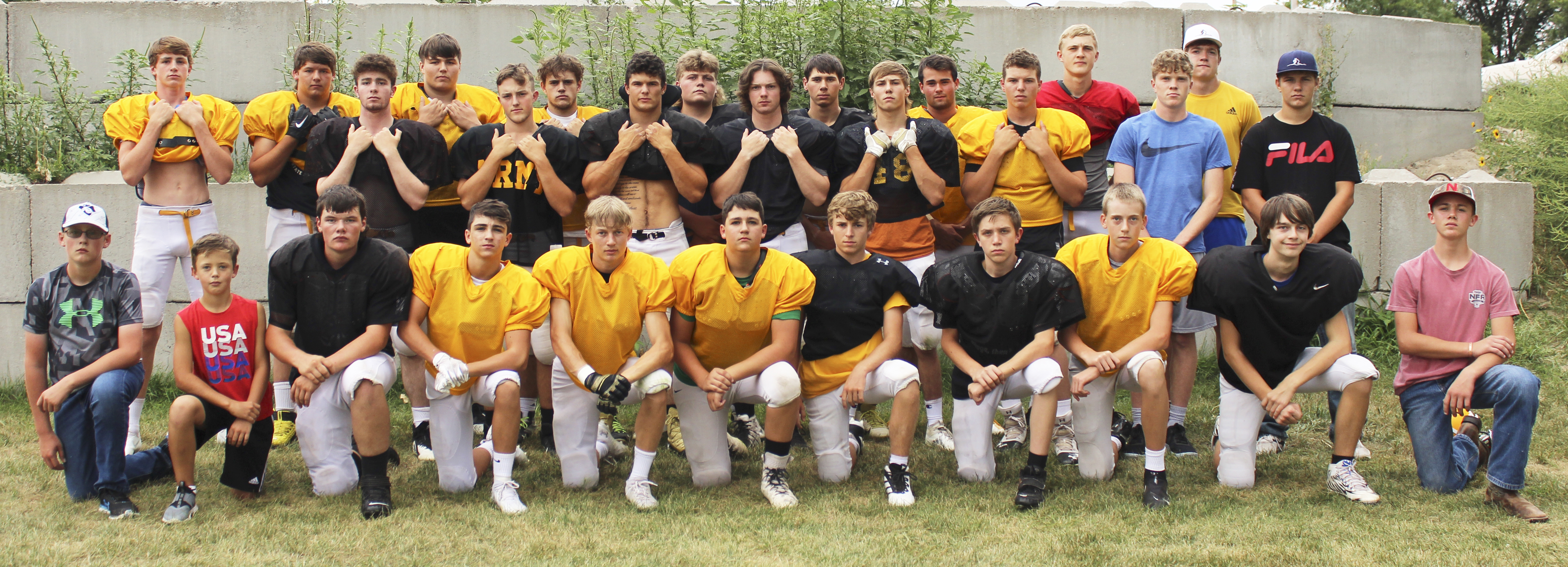 MHS Football, back l-r: Chase Gracey, Deacon DeNaeyer, Isaac Welch, Adam Wiens, Cade Groseth, Sean Simonson, Samuel Coble, Clayton Moore, Jaden Emerson. Middle: Luke Durfee, Brady Oltmer, Spencer DeNaeyer, Kyle Durfee, Eli Paxton, Chase Rundback, Ethan Hardin, James Kessler. Front: Student Managers Daniel Wright and Ben Werner, Owen Thorberg, Jeffery Forsen, Justin French, Jarren Forsen, Kyle Finney, Carter Haesler, Kaleb Moore, Jacob Wingebach, Student Manager Cooper Walker. Not pictured: Student Manager C