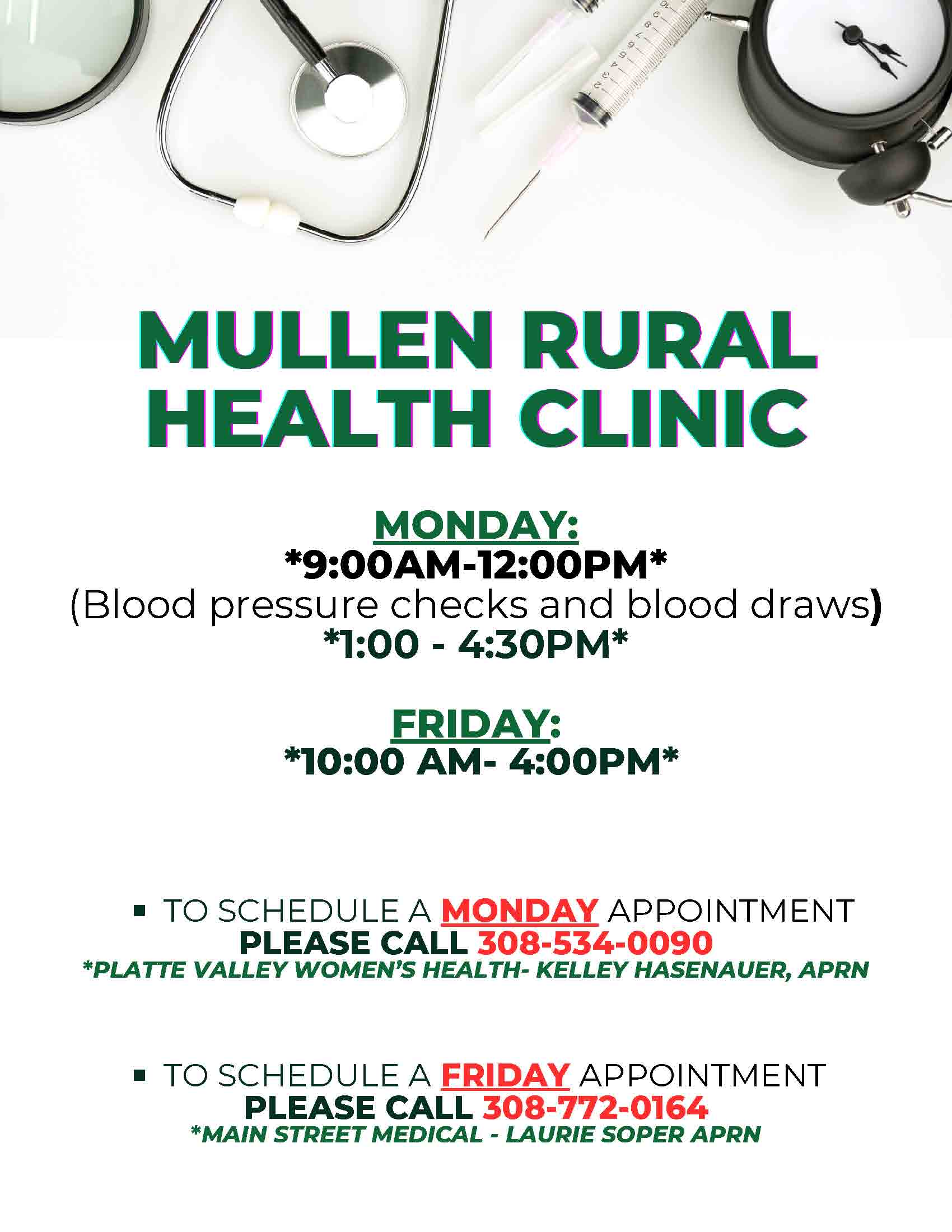 Updated Mullen Rural Health Clinic hours