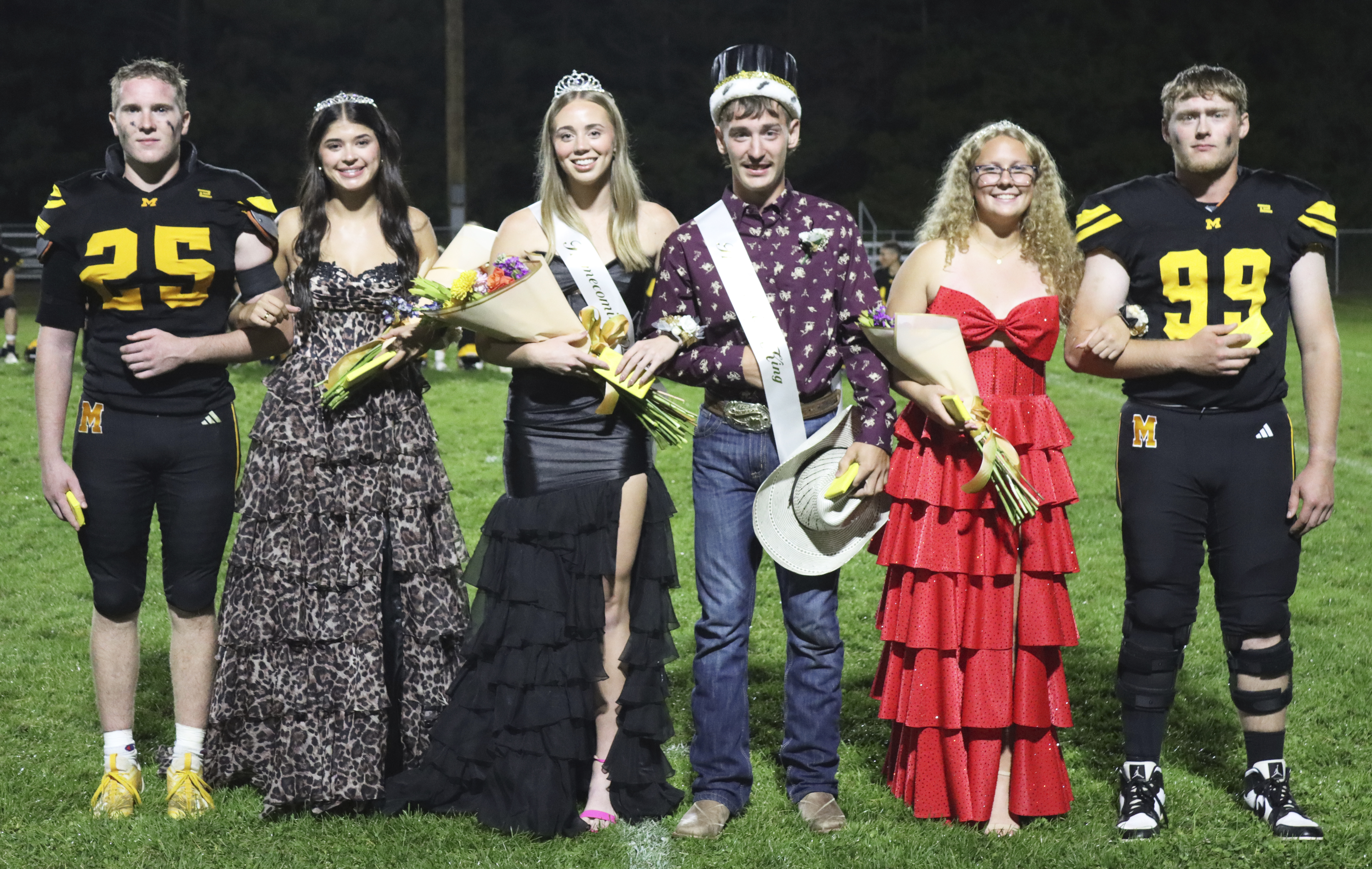 Mullen High School Homecoming royalty was crowned following the football game last Thursday, Sept. 24. Pictured l-r: 2nd attendants Brandon Hardin and Ella Rice, Queen Harper Andersen, King Hunter Brown and 1st attendants Riley Hegland and Daniel Wright