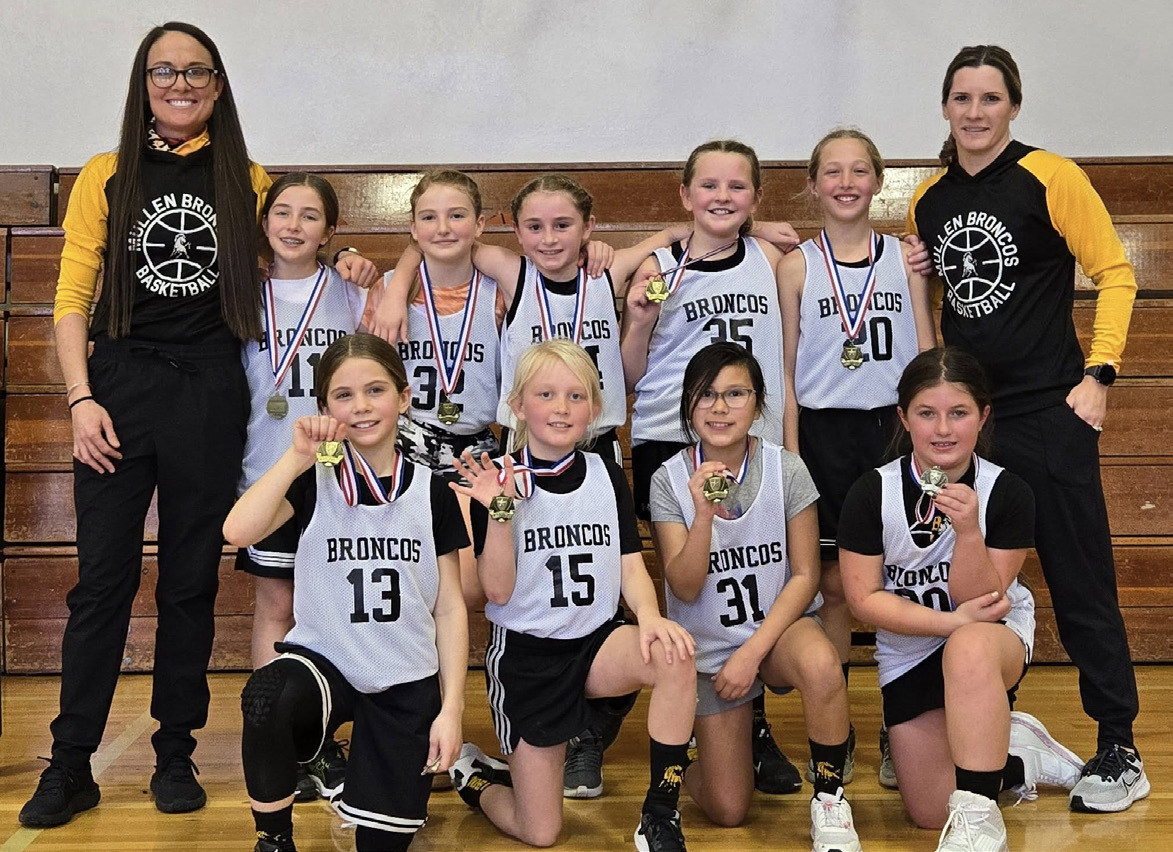 The Mullen 3rd/4th grade girls won their division at Hoops in the Hills last Saturday morning, Jan. 25. The girls tournament was held at the Lariat. Pictured back, l-r: Coach Katie Dent, Lillian Ericksen, Elle Gracey, Avery Vinton, Ella Walz, Emri Dent, Coach Callie Vinton. Front: Abbigail Mundorf, Daryl Deibler, Natalee Walker, Zandra Hebbert. Justa Deibler