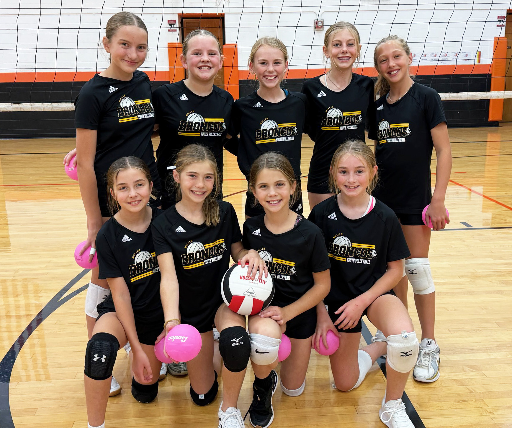 The Mullen youth 5th/6th grade volleyball team won the gold division of the Ogallala tournament last Saturday, Oct. 25, and the Valentine tournament on Sunday, Oct. 26. Pictured back, l-r: Parker Vinton, Ella Walz, Ayden Lee, Kendall Phipps, Emri Dent. Front: Lillian Ericksen, Clara Seeley, Abbigail Mundorf, Avery Vinton. 