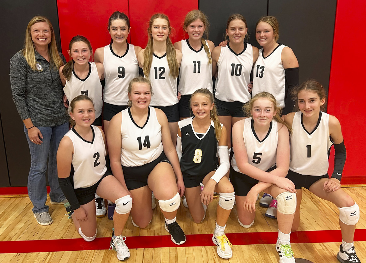 The Mullen Junior High volleyball team placed 3rd in the Stapleton 4-Team Tournament to end their season on Monday, Oct. 16. Pictured back l-r: Coach Nichole Ourada, Breckyn Burney, Jenna Donohoe, Lola Wingebach, Chloe Newman, Brynne Mc-Cully, Emerson Thorberg. Front: Audrabell Werth, Maci Walz, Kaisley Phipps, Kassidy Cheever, Abby Gracey. Jordyn Phipps