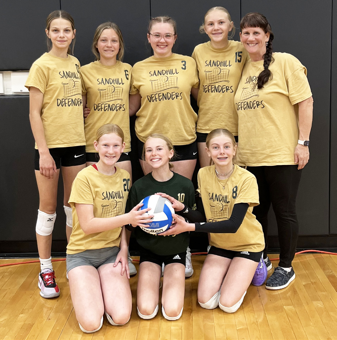 Sandhill Defenders, back l-r: Taylor Shaw (Merna), Karsyn Shaw (Merna), Harley Berghorst (Merna), Hadley Marsh, Coach Barb McIntosh. Front: Kayzie Pelster (Merna), Ayden Lee, Kendall Phipps. courtesy photo