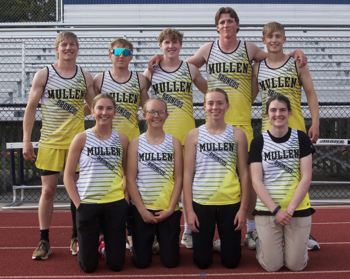 State Track qualifiers, back l-r: Justin French, Kyle Finney, Brandon Hardin, Chase Gracey, Alex Werner. Front: Peyton Paxton, Riley Hegland, Harper Andersen, Orabella Heaton.