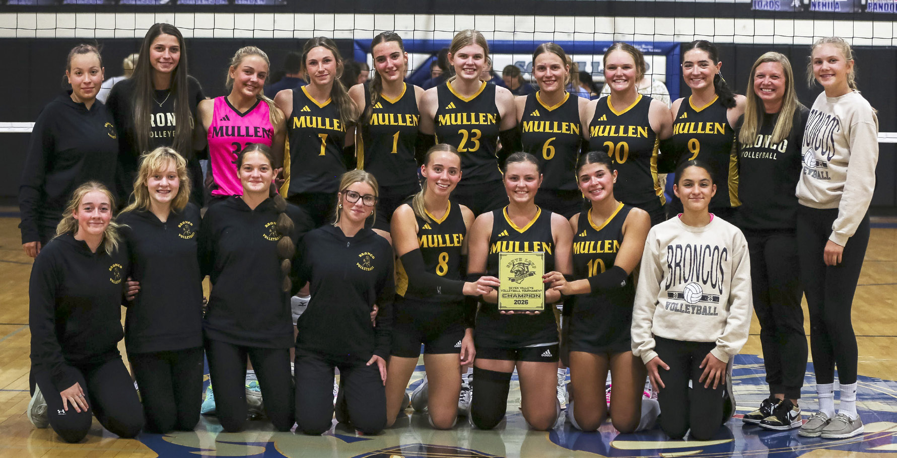 Seven Valleys Volleyball Tournament champions, back l-r: Annabelle Casillas, Assistant Coach Calli Edis, Kaisley Phipps, Breckyn Burney, Abby Gracey, Chloe Newman, Brynne McCully, Emerson Thorberg, Jenna Donohoe, Head Coach Nichole Ourada, Student Manager Hadley Marsh. Front: Kassidy Cheever, Jillian Taylor, Ava Kvanvig, Jailyn Miller, Harper Andersen, Kalli Licking, Ella Rice, Student Manager Luciana Gonzalez. Megan Andersen