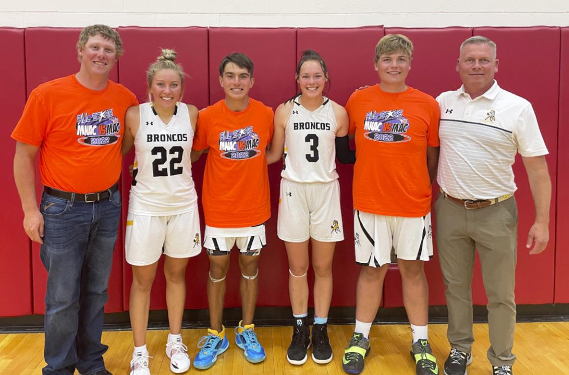 L-r: Boys Coach Brad Wright, Taylor Svoboda, Trevor Kuncl, Shelby Welsh, Cade Groseth, Girls Coach Clint Svoboda. Barb Svoboda
