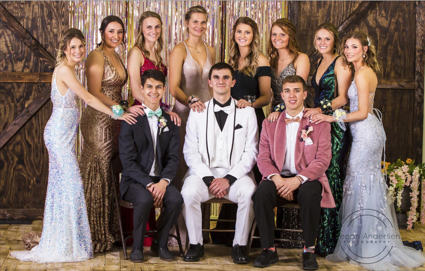 MHS seniors at Prom last Saturday, March 20, back l-r: Isabel Williams, Michelle Brown, Brooke McCully, Samantha Moore, Hanna Marshall, Kylie Licking, Lindey Coble, Josey French. Front: Hayden Jennings, Bryce McIntosh, Brendon Walker. Megan Andersen Photography