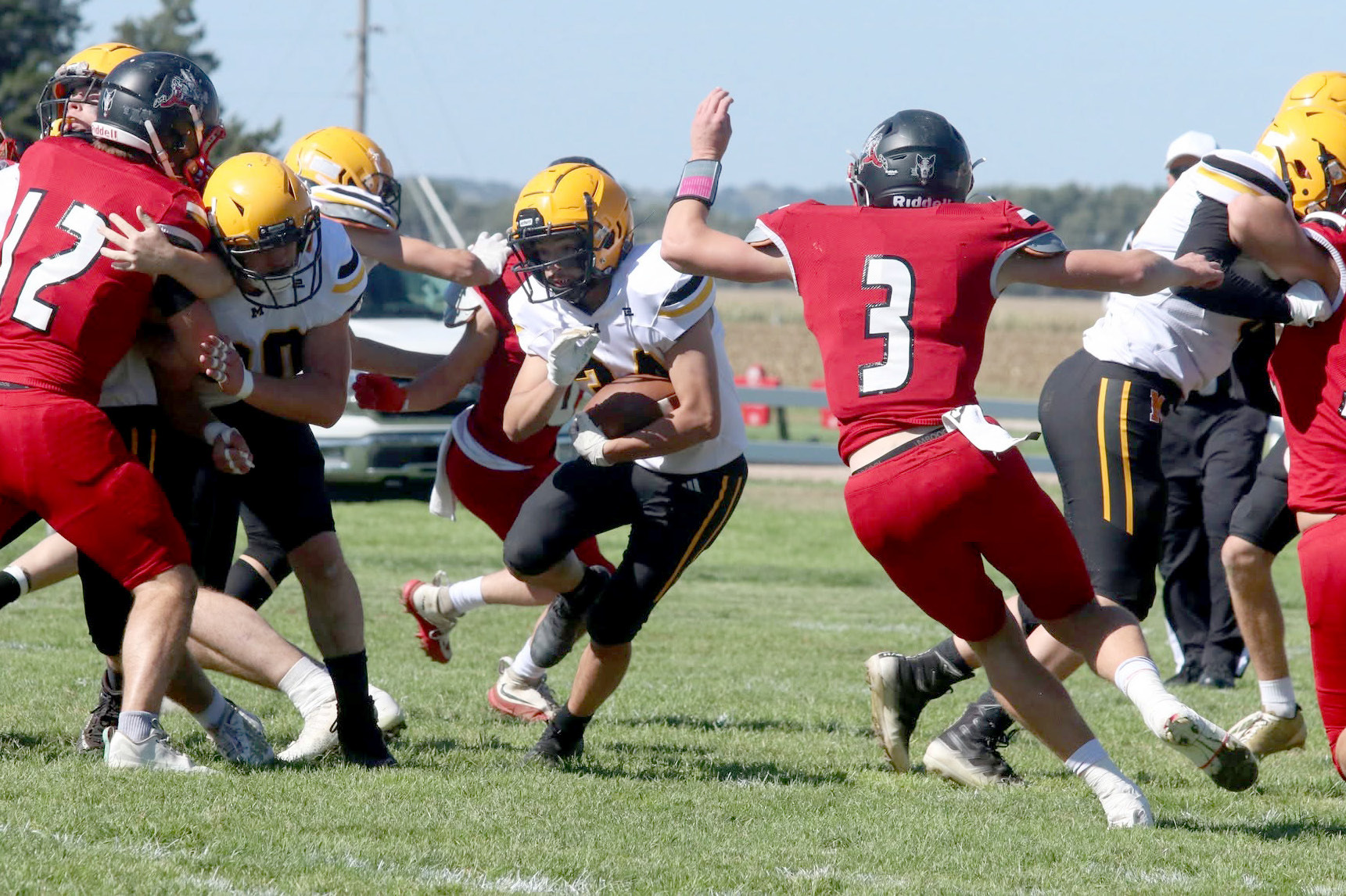 Nick Gonzalez carries the ball last Friday at Merna. Carolee Brown Photography
