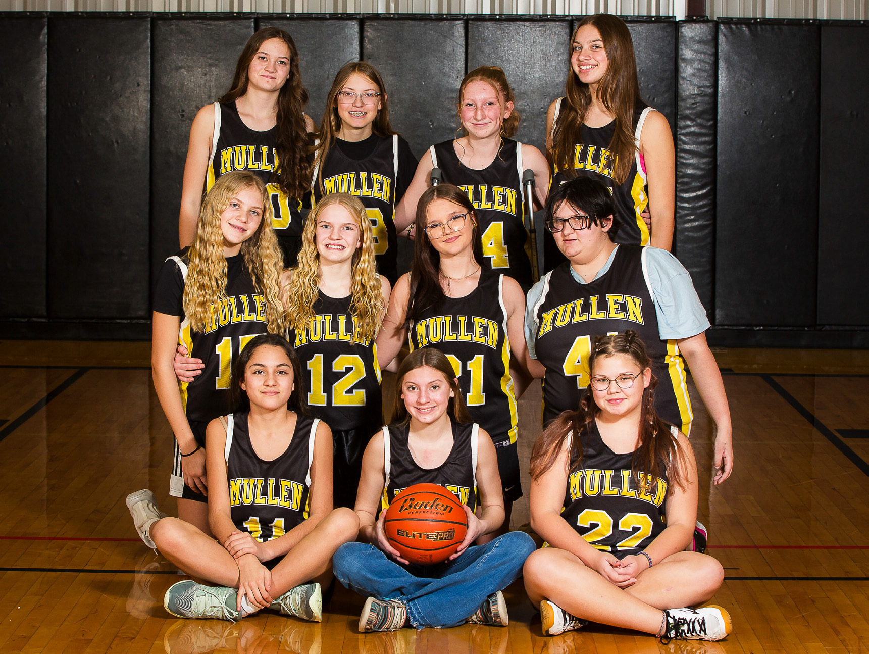 The Mullen Junior High basketball teams finished their season Feb. 2, with their last scheduled game of the season being canceled by Cody-Kilgore due to illness. The girls team went 1-4 this year. Pictured back l-r: Ava Kvanvig, Chloe Wiese, Kendall Vinton, Yasmine Alarcon. Middle: Hadley Marsh, Ava Walz, Jocelyn Oliveira, Pandora Gray. Front: Luciana Gonzalez, Olivia Cox, Bella Coetzee. Megan Andersen Photography