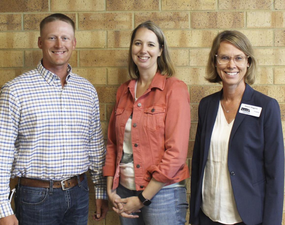 Dane Peterson and Liza Simonson are pictured with NASB President Stacie Higgins of Nebraska City (right). courtesy photo