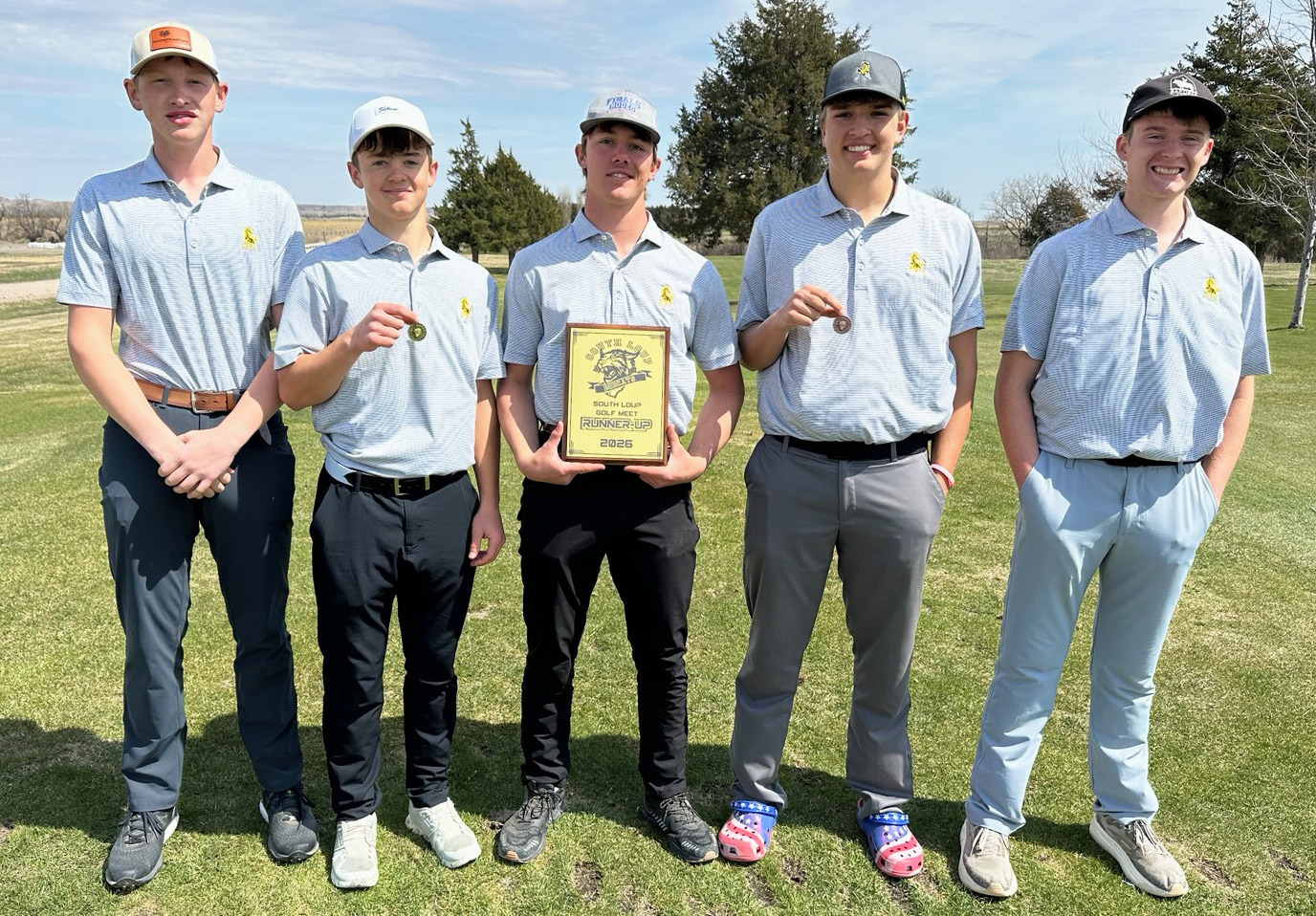 L-r: Jackson Vinton, Ben Werner, Cooper Walker, Jacob Walker, Hayden Morrison at the South Loup Invite last Friday. Clint Svoboda