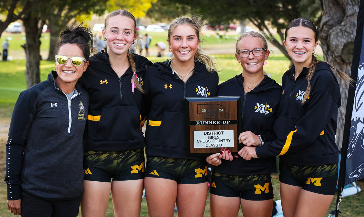 District Runners-up and state qualifiers l-r: Coach Janie Kuncl, Harper Andersen, Peyton Paxton, Riley Hegland, Ady Hampton. Megan Andersen