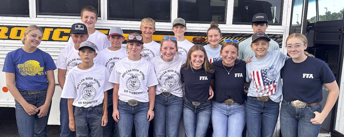 FFA members who competed in the area range judging are pictured back, l-r: Kaisley Phipps, Bronx Burney, Hayden Deibler, Colin Connealy, Teal Peterson, Oakes Miller, Parker Vinton, Cian Connealy. Front: Jaxyn Evans, Jailyn Miller, Kendall Vinton, Olivia Cox, Hope Miller, Kendall Phipps, Kassidy Cheever. Kelsey Phillips