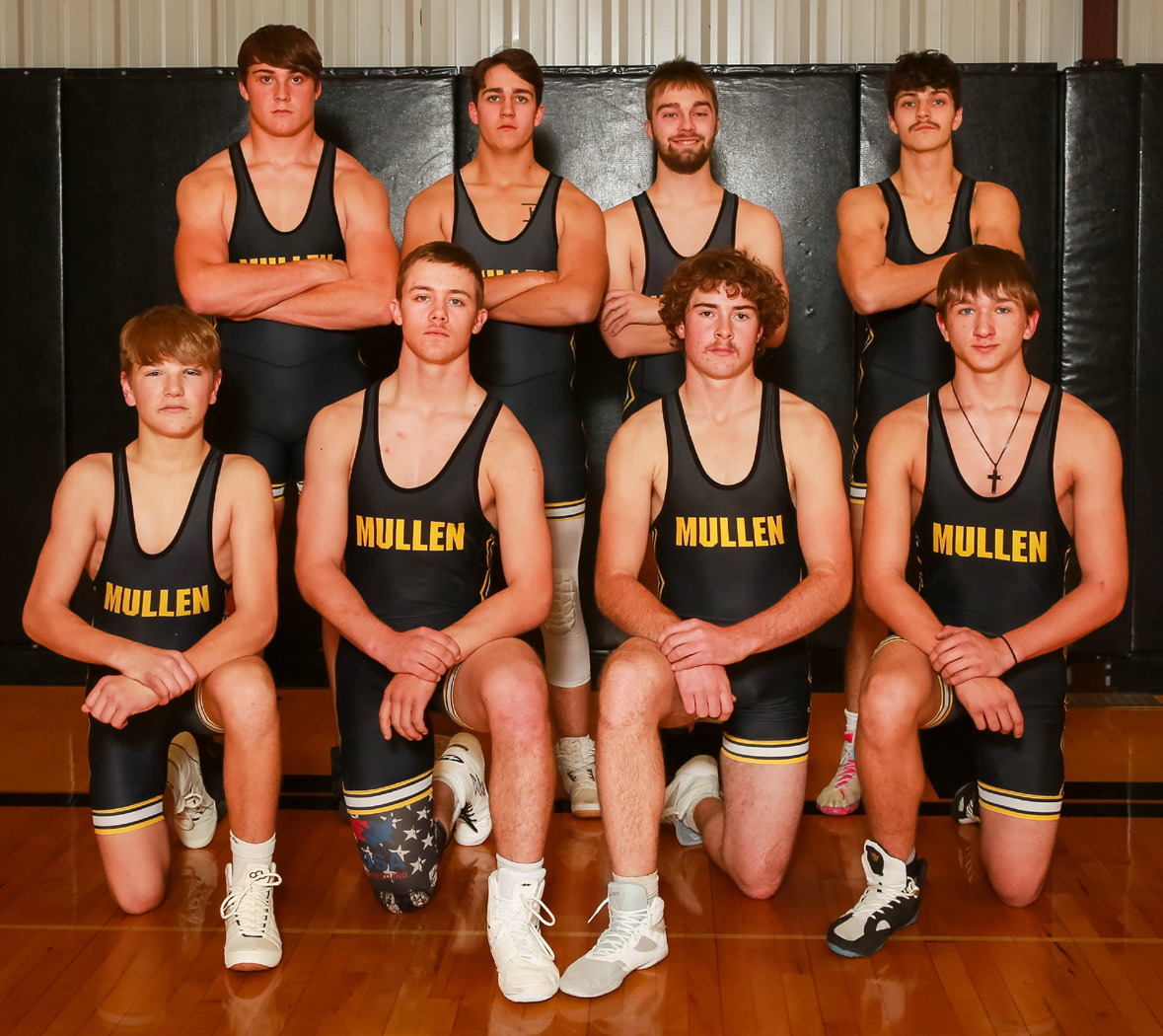 Wrestling, back l-r: Tate Kvanvig, Jarren Forsen, Jacob Wingebach, Jaylon Forsen. Front: Colby Kessler, Cooper Walker, Jason Kraus, Andrew Byrd. Megan Andersen Photography