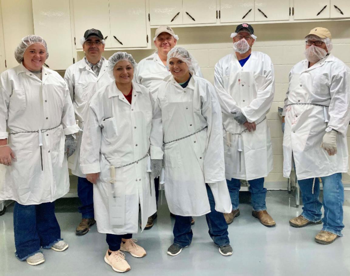 Agricultural educators in a meats science session at the Nebraska College of Technical Agriculture Boot Camp were, from left: Montana Markus, Sidney; Chad Schimmels, instructor, Eustis-Farnam; Melissa Bonifas, Blue Hill; Ed Schuman, Almena, Kansas; Kelsey Philips, Mullen; Shawn McKimmey, Gordon-Rushville; and Dr. Doug Smith, Curtis. Rulon Taylor / NCTA