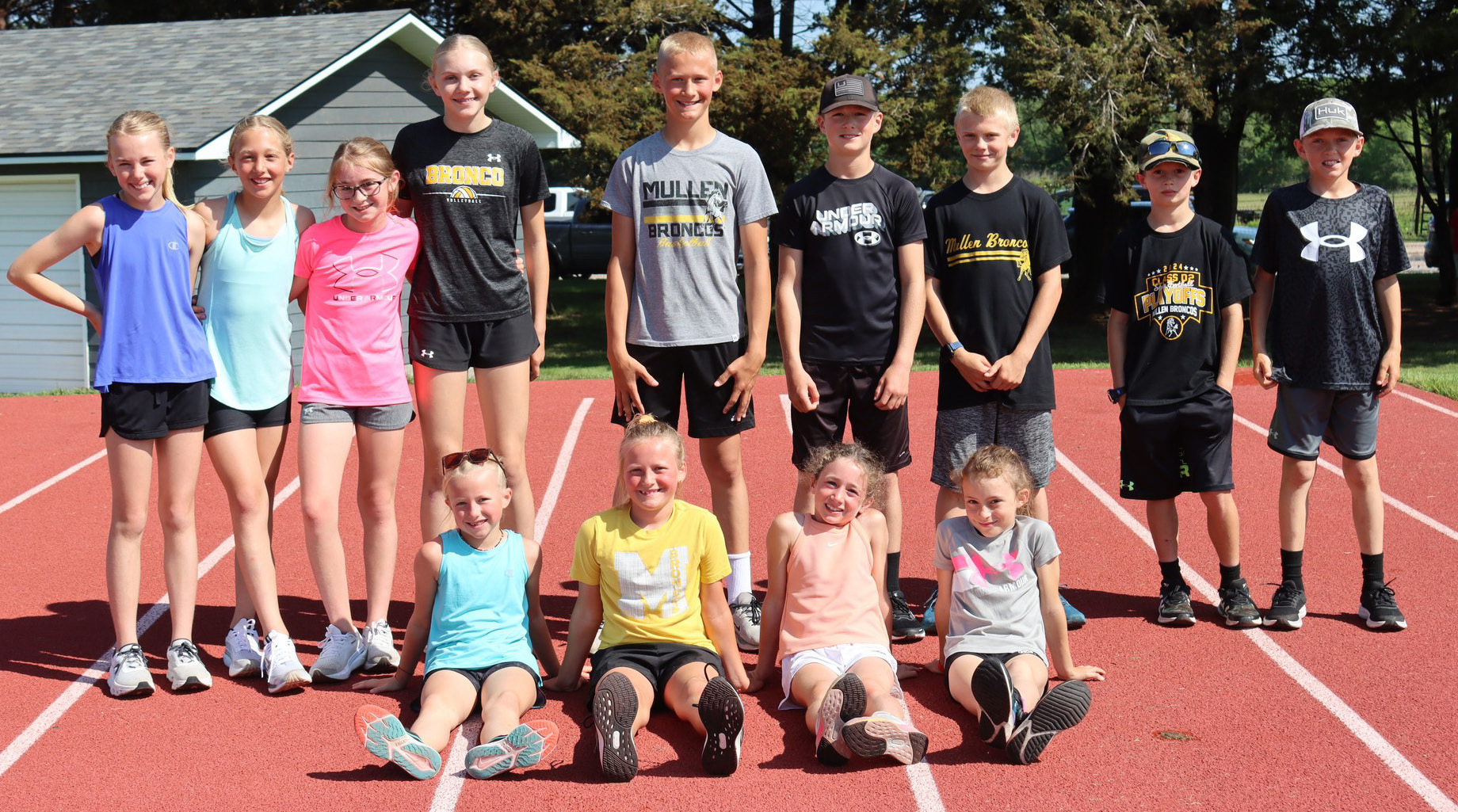 The pictured Mullen students competed at various meets this spring to qualify for the Nebraska Youth Track &amp; Field Championship Meet held in Hastings on Saturday, June 7. Several of the young Broncos not only placed at the meet, but were also state champions! Pictured back, l-r: Ayden Lee, Emri Dent, Avery Vinton, Hadley Marsh, Teal Peterson, Cylas Dent, Weston Ourada, Ryden Ourada, Kyler Marsh. Front: Fallon Lee, Danielle Peterson, Dailie Dent, Bryndal Greeley. Gerri Peterson