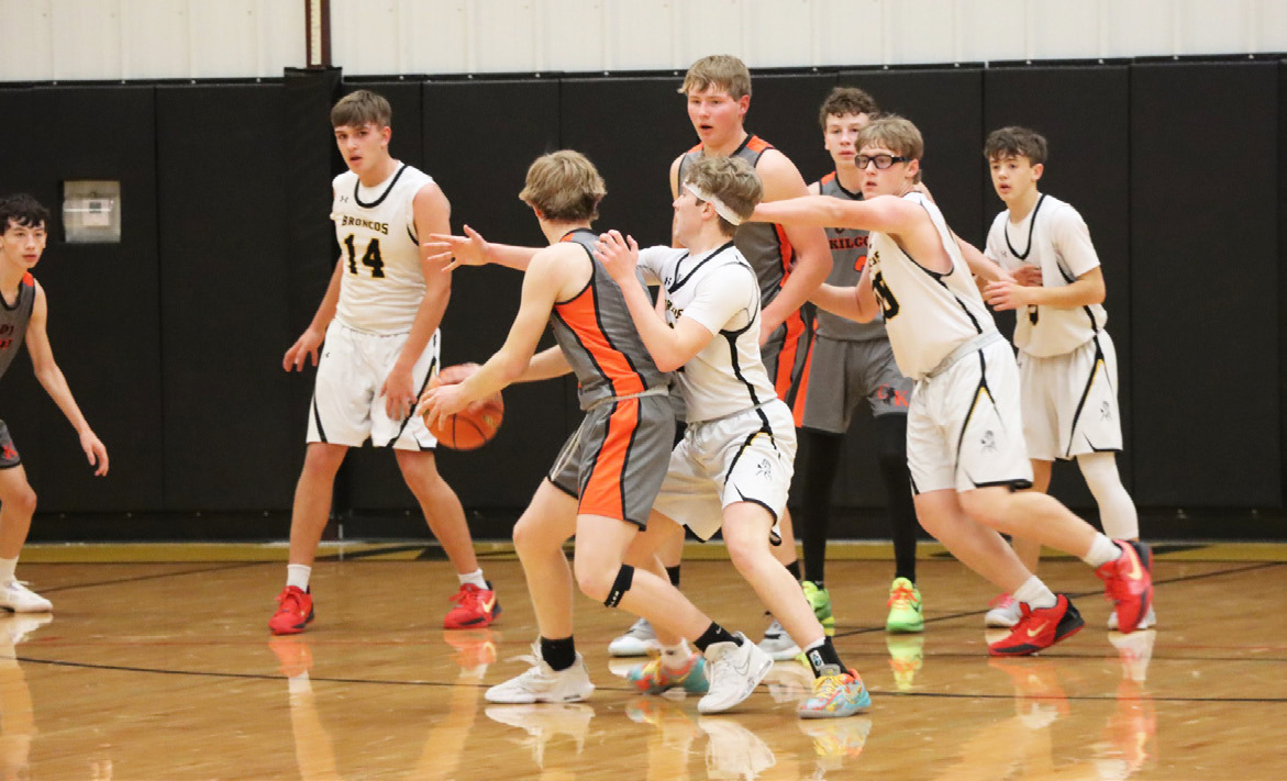 Broncos on defense against Cody-Kilgore, l-r: Jacob Walker, Brandon Hardin, Daniel Wright and Ben Werner. Sue Licking