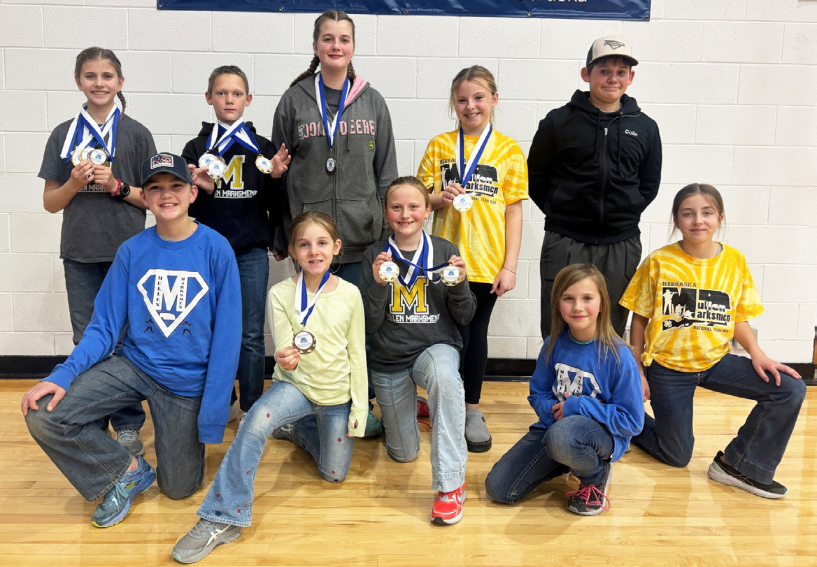 Mullen Marksmen pictured in Hyannis last Sunday, back l-r: Rainne O’Brien, Eli Barnes, Adelyn O’Brien, Sadie Hoyt, Colin Connealy. Front: Ransom O’Brien, Eve Ericksen, Danielle Peterson, Aleah O’Brien, Lillian Ericksen. Not pictured: Jaxson Barnes, Teal Peterson, Duke Miller, Collin Donohoe, Oakes Miller, Hope Miller. Gerri Peterson