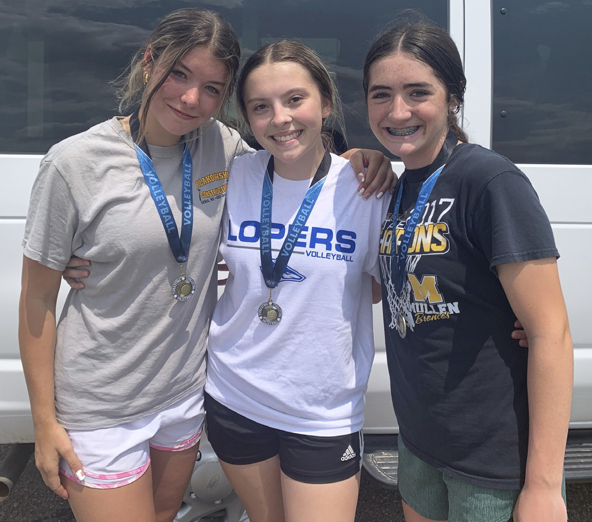 Three Lady Broncos earned the honor of Double Short Court Champions at the individual UNK volleyball camp held in Hyannis last week, pictured l-r: Medora DeNaeyer, Izzy Hoyt and Jenna Donohoe. Nichole Ourada