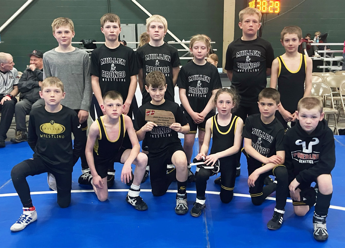 Youth wrestlers competing at the Huskerland Duals, back l-r: Gus Wingebach, Cylas Dent, Jedd Kraus, Marki Finney, Caleb Deibler, Grady Phipps. Front: Kyler Marsh, Luke Cox, Tuff Pettit, Dailie Dent, Tru Mundorf, Tripp Jewell. Steven Dent