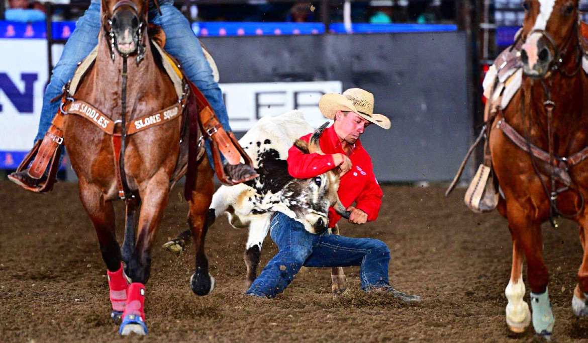 Carson Cooksley during his winning short-go round at nationals. Jennings Rodeo Photography