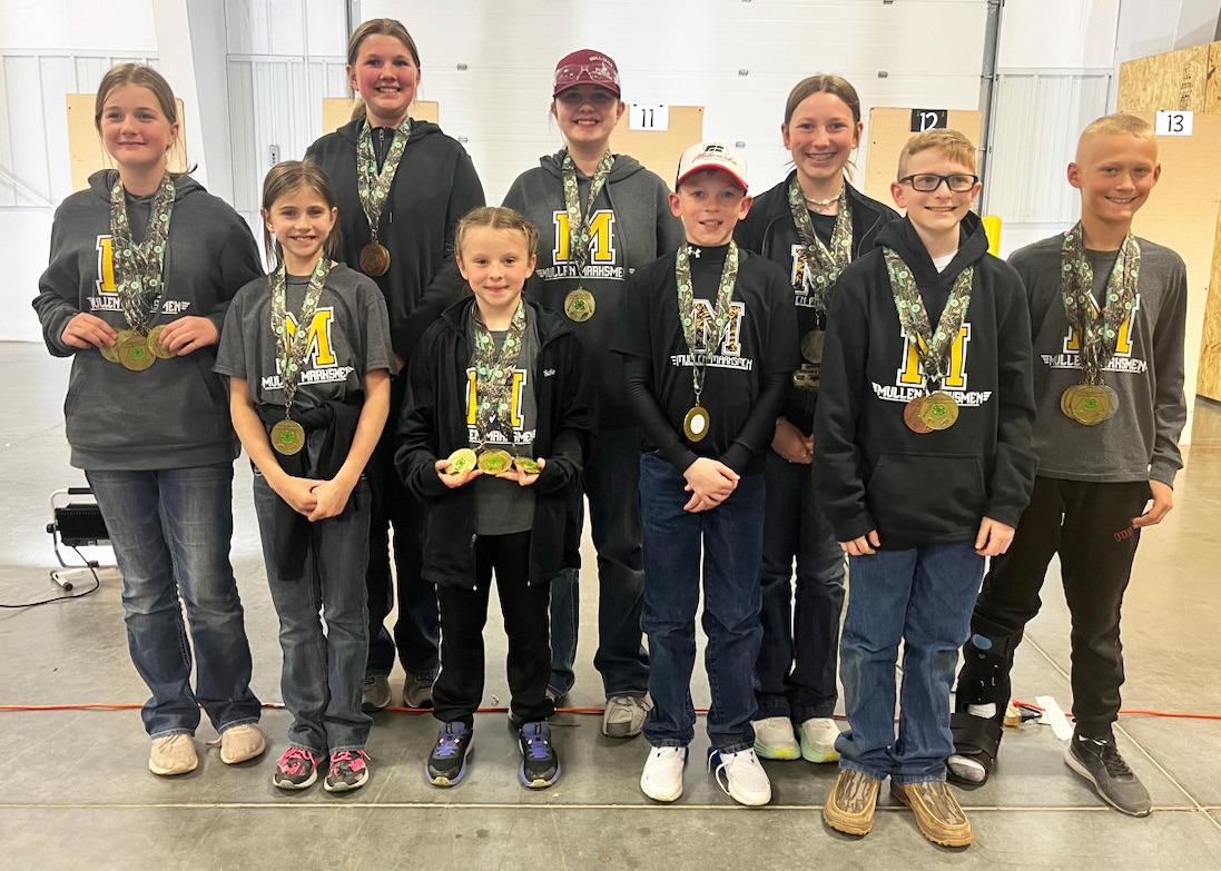 State BB Gun medalists, l-r: Adelyn O’Brien, Rainne O’Brien, Hannah O’Brien, Sadie Hoyt, Jessa O’Brien, Duke Miller, Hope Miller, Oakes Miller, Teal Peterson. Gerri Peterson
