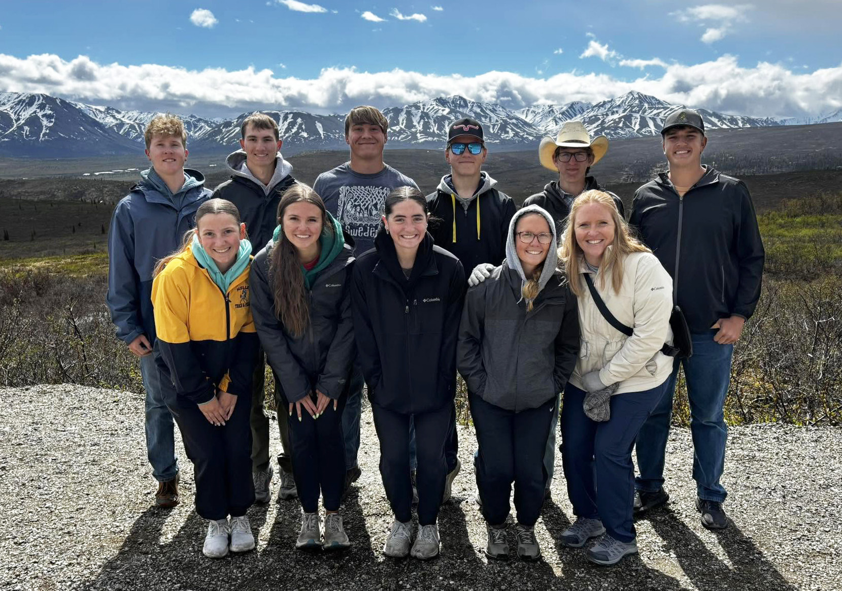 Mullen High School Science Trip to Alaska, back l-r: Brandon Hardin, Cayden Hampton, Tate Kvanvig, Colby Kessler, Curtis Wiese, Jacob Walker. Front: Hope Miller, Ady Hampton, Jenna Donohoe, Riley Hegland, teacher Sarah Hardin. courtesy photo