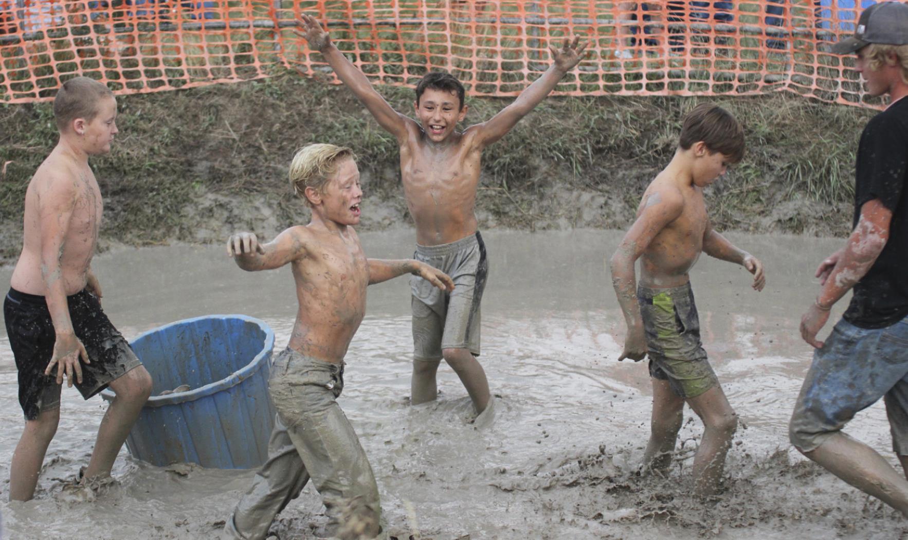 L-r: Hayden Morrison, Cody Walker, Gunner Brown, Bo Pettit and Lance Moore - Pig Wrestling. Gerri Peterson