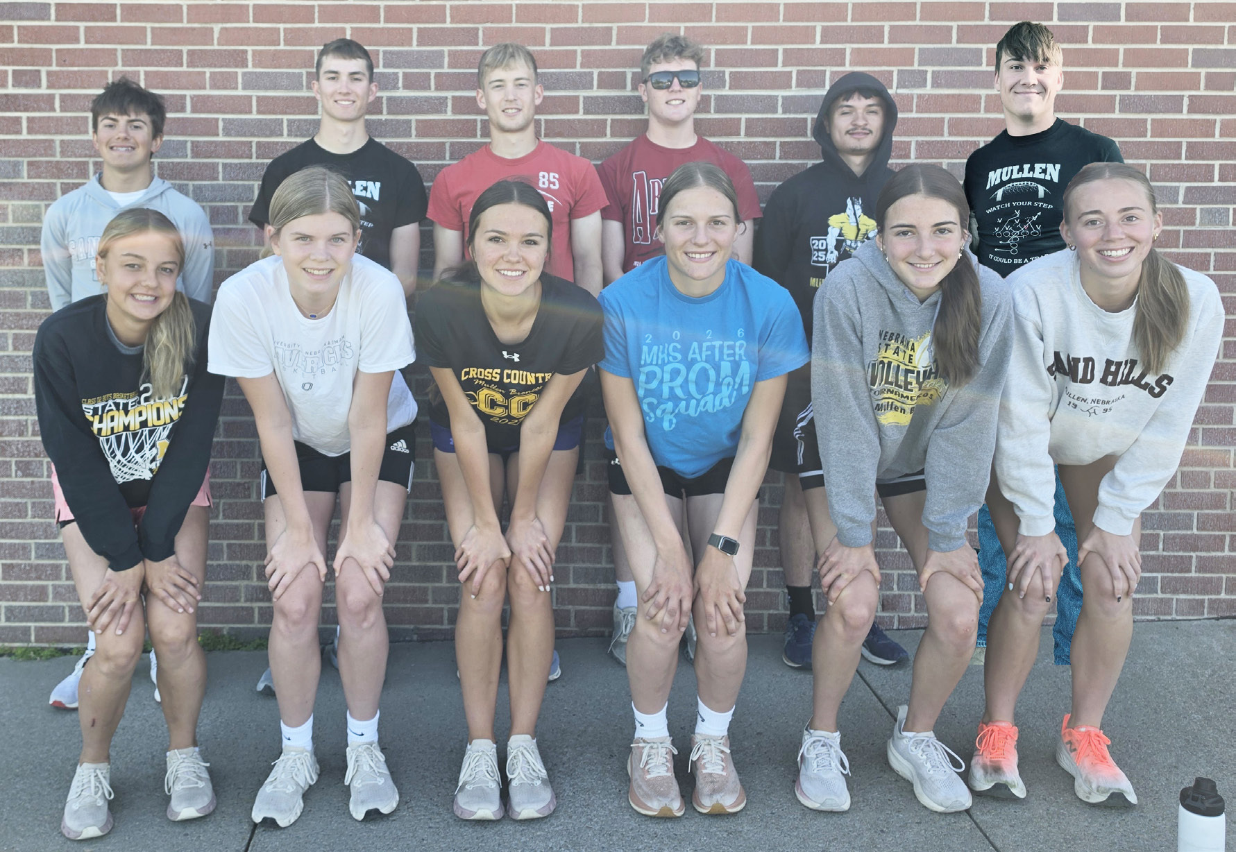 Mullen Bronco State Track qualifiers, back l-r: Braylon Kuncl, Cayden Hampton, Alex Werner, Brandon Hardin, Nick Gonzalez, Tate Kvanvig. Front: Kaisley Phipps, Chloe Newman, Ady Hampton, Brynne McCully, Abby Gracey, Harper Andersen. courtesy photo