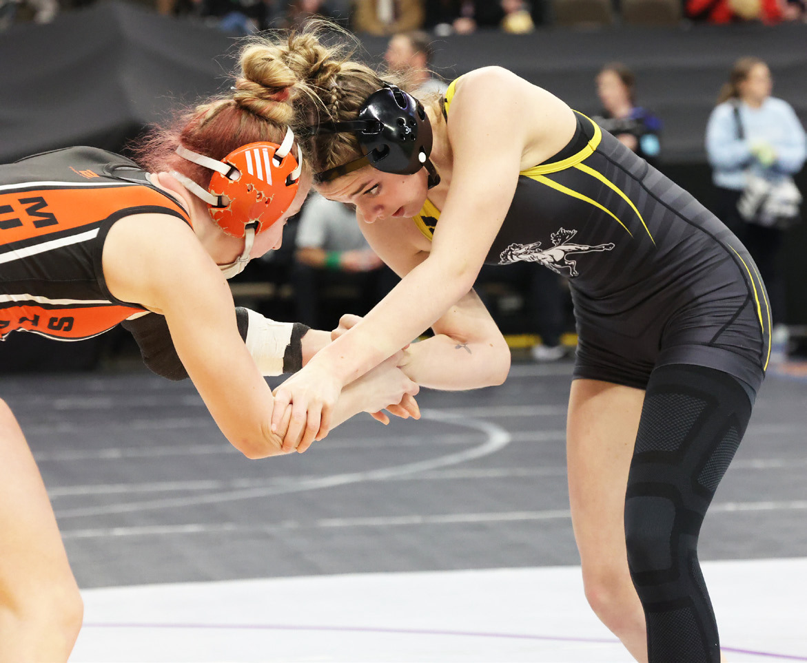 Georgia Wingebach competing in her first State Wrestling match. Amy Johnson/Springview Herald