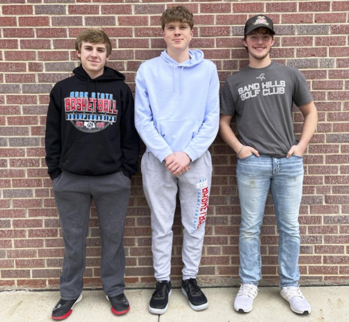 Boys golf team, l-r: Kyle Finney, Ethan Hardin, Brady Oltmer. Gerri Peterson