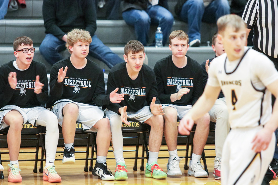The Bronco bench started the “defense” cheer multiple times during the Cody-Kilgore game last Thursday, with the crowd eagerly joining in. Pictured l-r: Jack Coble, DJ Coetzee, Hunter Brown, Hayden Morrison. Carolee Brown Photography