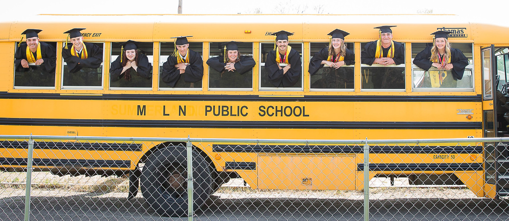 The MHS class of 2026 on graduation day, l-r: Jacob Walker, Alex Werner, Trinity Marks, Cayden Hampton, Morgan Hassett, Jaylon Forsen, Sydnee Cheever, Tate Kvanvig, Hayley Donohoe. Megan Andersen Photography