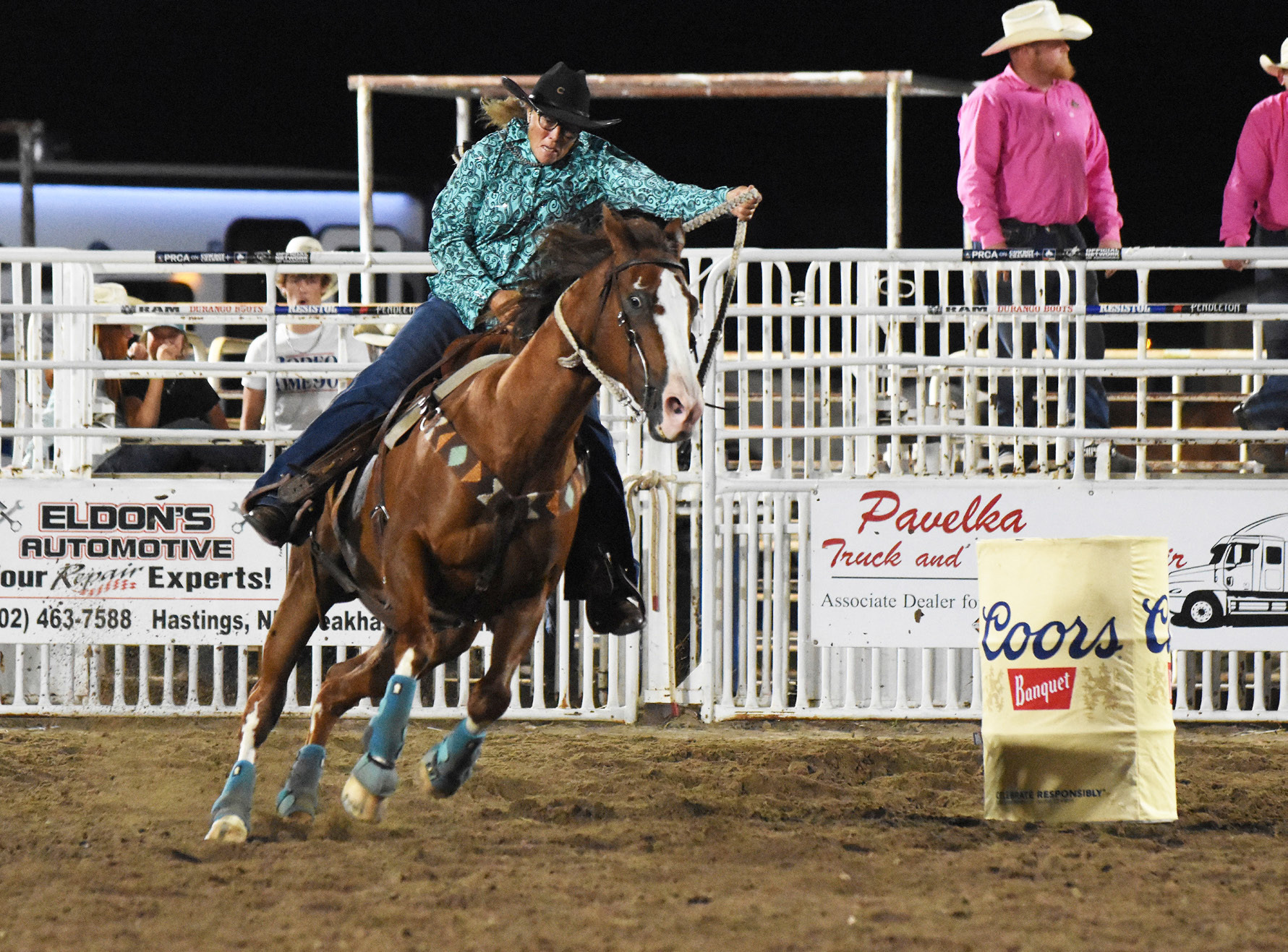 Steve Moseley, the “mostly retired managing editor and photographer at the York News-Times” said photographing rodeos has become a hobby for him and when he takes photos of someone from small town Nebraska, he tries to pass the image along to their hometown newspaper. Mullen’s Deb Cox was running barrels last Friday, Aug. 16 at the 33rd annual Oregon Trail Rodeo in Hastings when he snapped this photo. Steve Moseley