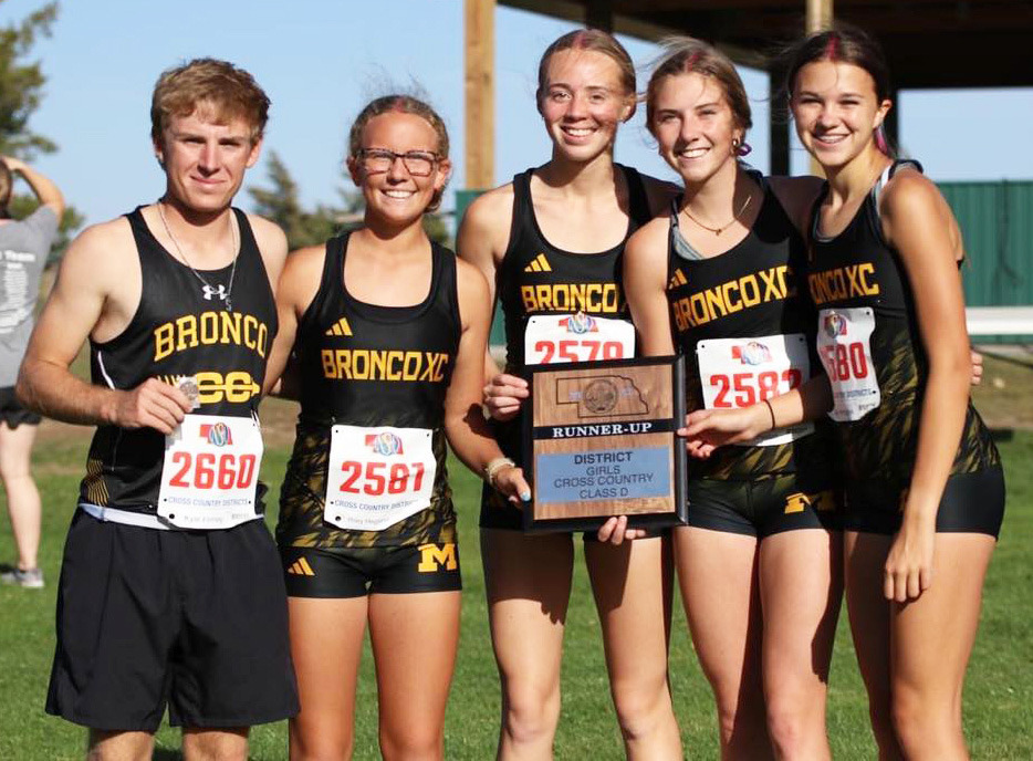 Mullen Bronco State Cross Country qualifiers, l-r: Kyle Finney, Riley Hegland, Harper Andersen, Peyton Paxton, Ady Hampton. Prep Running Nerd