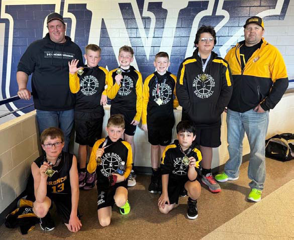 The Mullen 5th grade boys basketball team won the 5th grade boys Division C of the Kearney Snow Jam two-day tournament this past weekend. Pictured back, l-r: Coach Eric Deibler, Caleb Deibler, Jackson Newman, Duke Miller, Hunter Gray, Coach Wade Marsh. Front: Cylas Dent, Kyler Marsh, Lorenzo Gonzalez