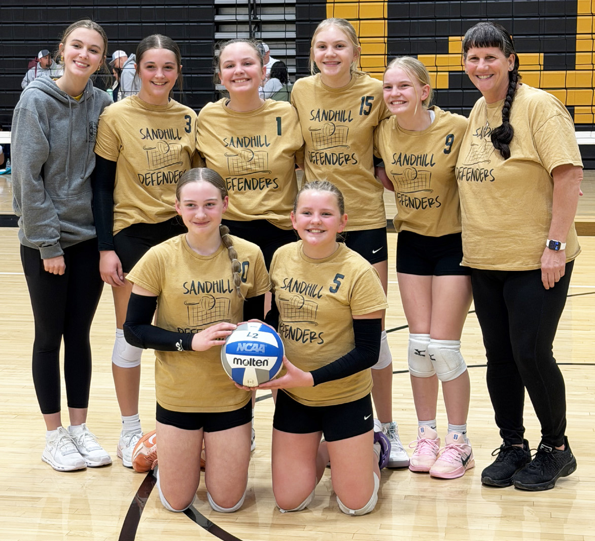 Sandhill Defenders, pictured back l-r: Helper Josie Morrow, Hope McIntosh, Lilly Morrow, Hadley Marsh, Ava Walz, Coach Barb McIntosh. Front: Paisley Ray, Ella Walz. courtesy photo