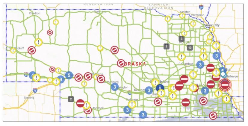 A screenshot from Nebraska 511 on Tuesday morning, Nov. 30.