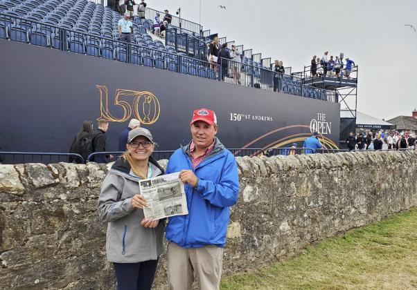 Donnie and Deb Cox took the Tribune with them to the 150th Open golf tournament in Scotland.