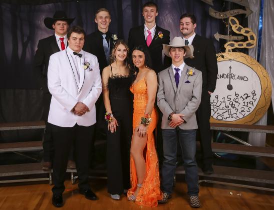 Mullen High School seniors attending prom are pictured back, l-r - Deacon DeNaeyer, Clayton Moore, Alex Moore, Tel Kvanvig. Front: Isaac Welch, Whitney Jennings, Izabella Brown, Jeffery Forsen.