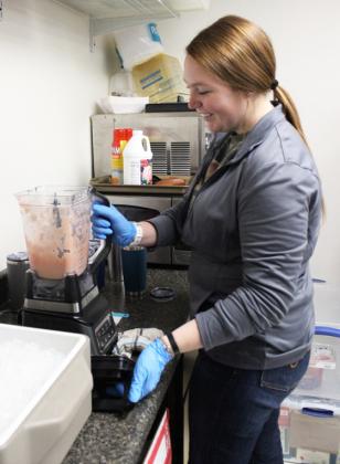 Morgan Hassett mixed up 18 smoothies this morning.