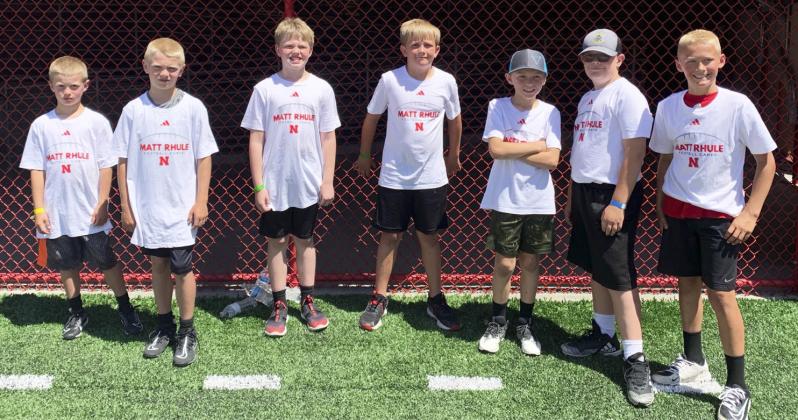 Mullen was well represented at the Matt Rhule Football Camps held in Lincoln at Memorial Stadium last month. Eight local youth attended the June 19th morning camp for grades 3rd-6th. Pictured l-r: Ryden Ourada, Weston Ourada, Jackson Newman, Caleb Deibler, Kyler Marsh, Collin Donohoe, Teal Peterson. Not pictured: Hayden Deibler. Other Mullen Broncos who attended Matt Rhule Football Camps were Chase Gracey, Jack Coble, Bronx Burney and Cylas Dent. Nichole Ourada