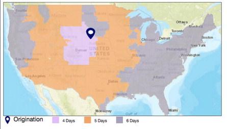 This graphic from www.usps.com/service-standards/ for periodicals being mailed from 69152 shows the western half of Nebraska and parts of South Dakota, Wyoming, Colorado and Kansas should be getting their Tribune in 4 days. But with Sundays not counting, that means 4 days could mean not until Monday. The rest of the nation - including the eastern half of Nebraska has an even longer service standard.