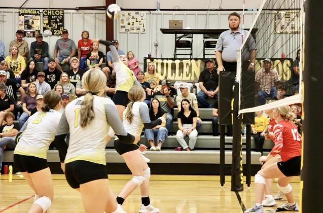 Jenna Donohoe goes up for a kill in the Homecoming volleyball game last Friday. Sue Licking