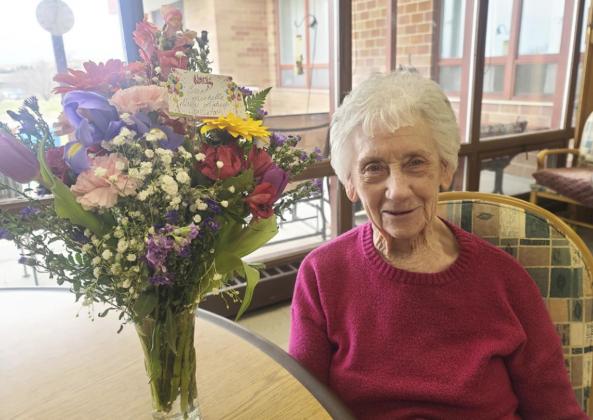 Wanda Mackley with her birthday flowers.