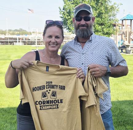 Carolee and Matt Brown were the Hooker County Fair Cornhole champions last Friday, July 31, out of 12 teams. Shelby Ridenour