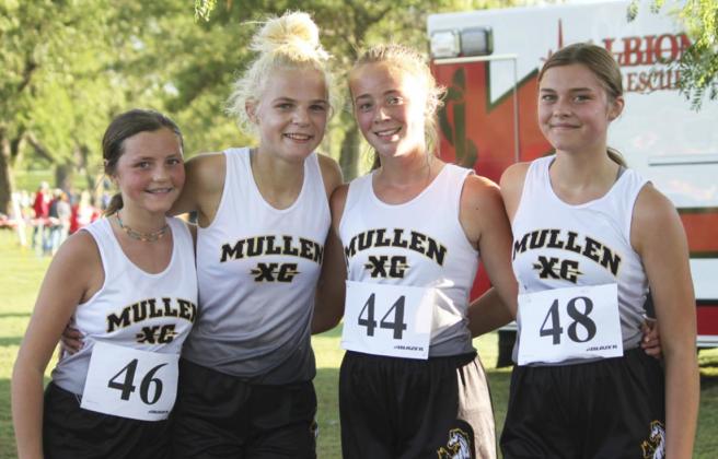 Bottom right: The junior high girls team placed third at Albion, pictured l-r: Kalli Licking, Tierston Moore, Harper Andersen and Georgia Wingebach.